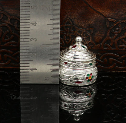 Sterling silver handmade antique-style brides eyes kajal box, surma and kumkum sindur small trinket jewelry storage by TRIBAL ORNAMENTS