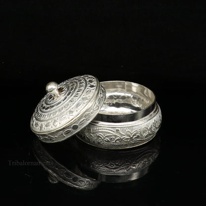 Solid sterling silver unique antique design handmade brides eyes kajal box, surma box, kumkum sindur box, small trinket box article stb246 - TRIBAL ORNAMENTS