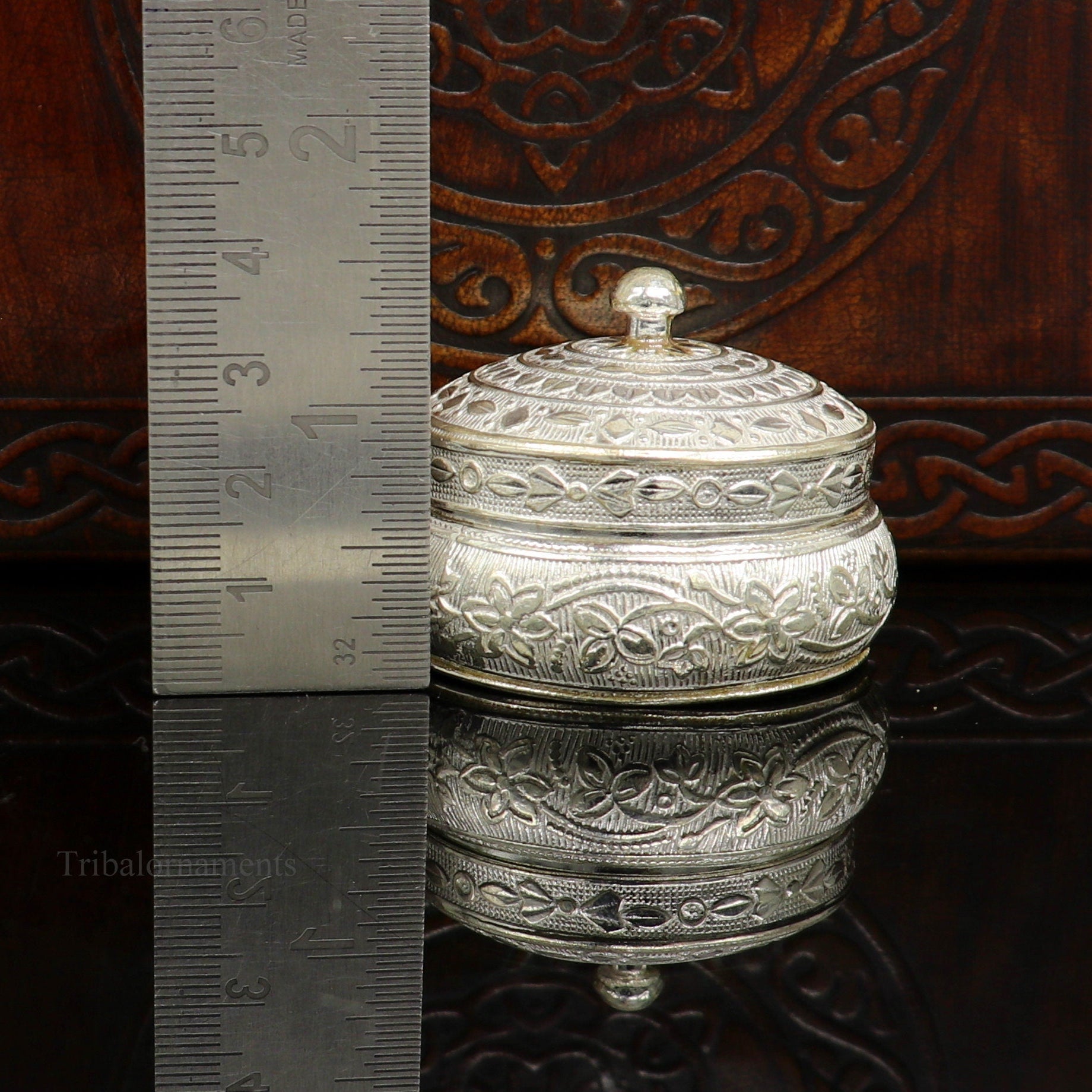 Solid sterling silver unique antique design handmade brides eyes kajal box, surma box, kumkum sindur box, small trinket box article stb246 - TRIBAL ORNAMENTS