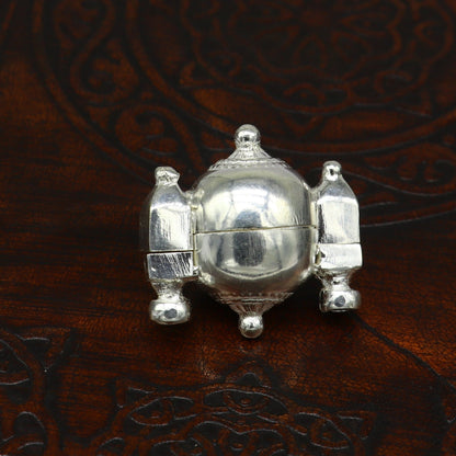 Sterling silver Lord Shiva Lingam box pendant by TRIBAL ORNAMENTS, featuring intricate design and casket-style jewelry craftsmanship.
