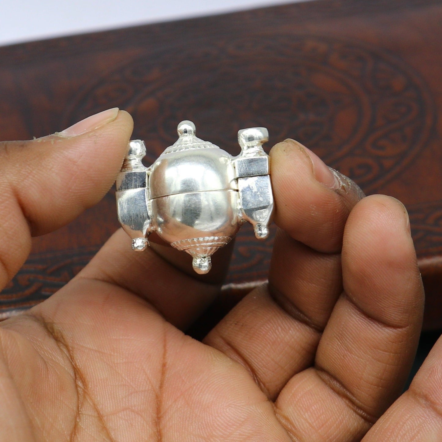 Sterling silver customized designer lord Shiva lingam box, unique rare stylish fancy box pendant, casket box south india jewelry nsp419 - TRIBAL ORNAMENTS