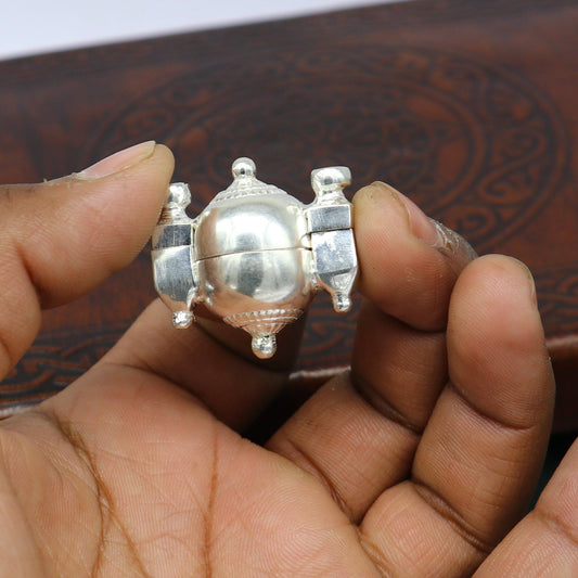 Sterling silver customized designer lord Shiva lingam box, unique rare stylish fancy box pendant, casket box south india jewelry nsp419 - TRIBAL ORNAMENTS