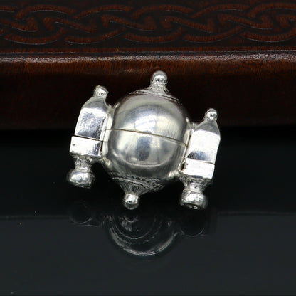 Sterling silver Lord Shiva Lingam box pendant by TRIBAL ORNAMENTS, featuring intricate design and casket-style jewelry packaging.