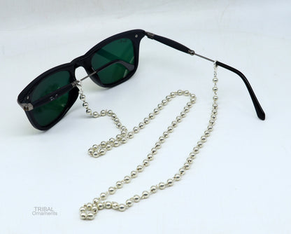 Sterling silver face mask chain and eyeglass glasses chain by TRIBAL ORNAMENTS, stylish women’s mask and sunglass cord.