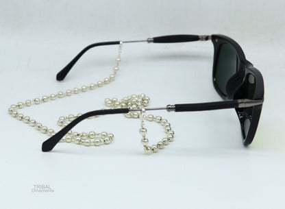 Sterling silver face mask and eyeglass chain necklace by TRIBAL ORNAMENTS, stylish women’s mask chain with glasses cord.