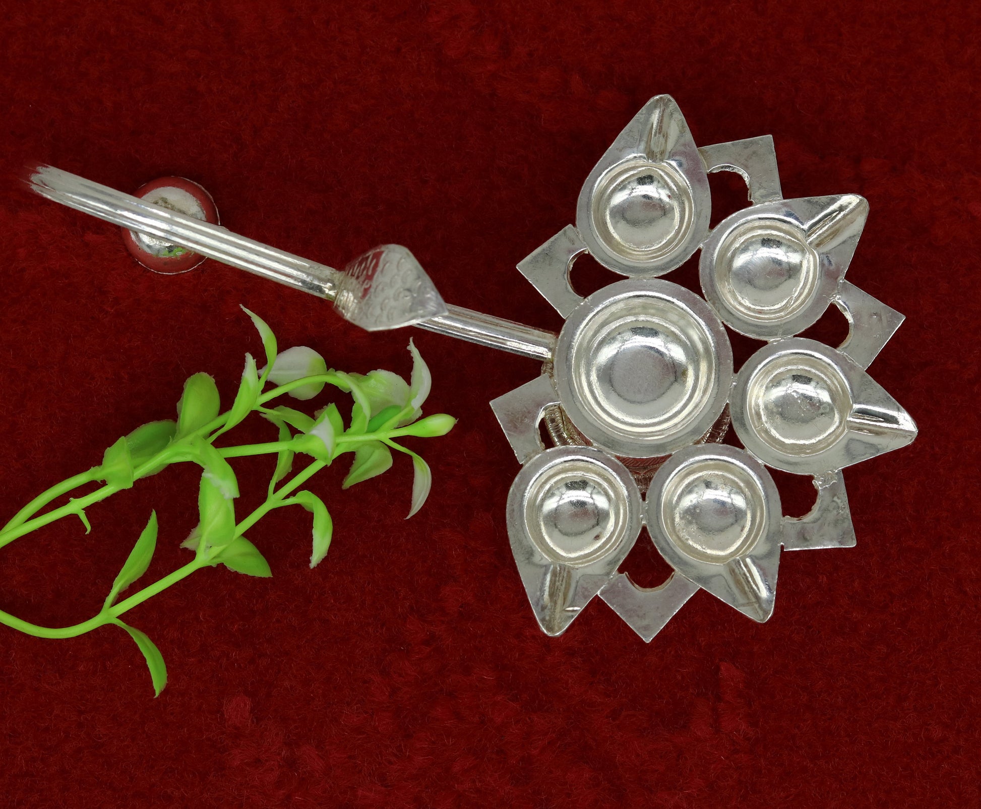 Sterling silver handmade amazing design home temple art Aarti lamp, amazing handcrafting work home decor temple art figurine sst15 - TRIBAL ORNAMENTS
