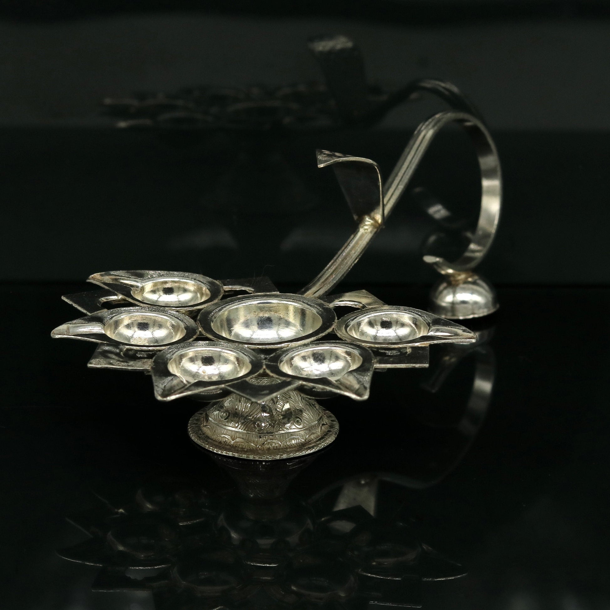 Sterling silver handmade amazing design home temple art Aarti lamp, amazing handcrafting work home decor temple art figurine sst15 - TRIBAL ORNAMENTS