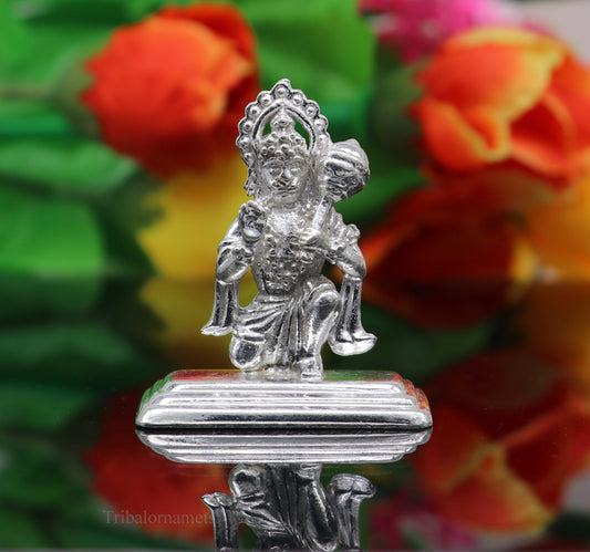 Sterling silver handmade Lord Hanumaan idol by TRIBAL ORNAMENTS, decorative BajaranBali statue for puja and Diwali celebrations.