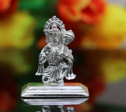 Sterling silver Lord Hanuman BajaranBali idol figurine, handmade Indian deity for puja and Diwali decorations, decorative gift.