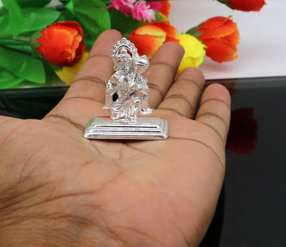 Sterling silver handmade Lord Hanumaan BajaranBali idol figurine, decorative Indian puja statue for Diwali and spiritual rituals.