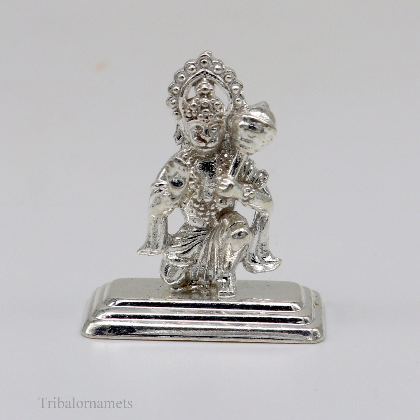 Sterling silver handmade Lord Hanumaan BajaranBali idol figurine, decorative Indian puja statue for Diwali and spiritual rituals.