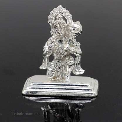 Sterling silver handmade Lord Hanumaan BajaranBali Indian idol figurine, decorative puja statue for Diwali and religious rituals.