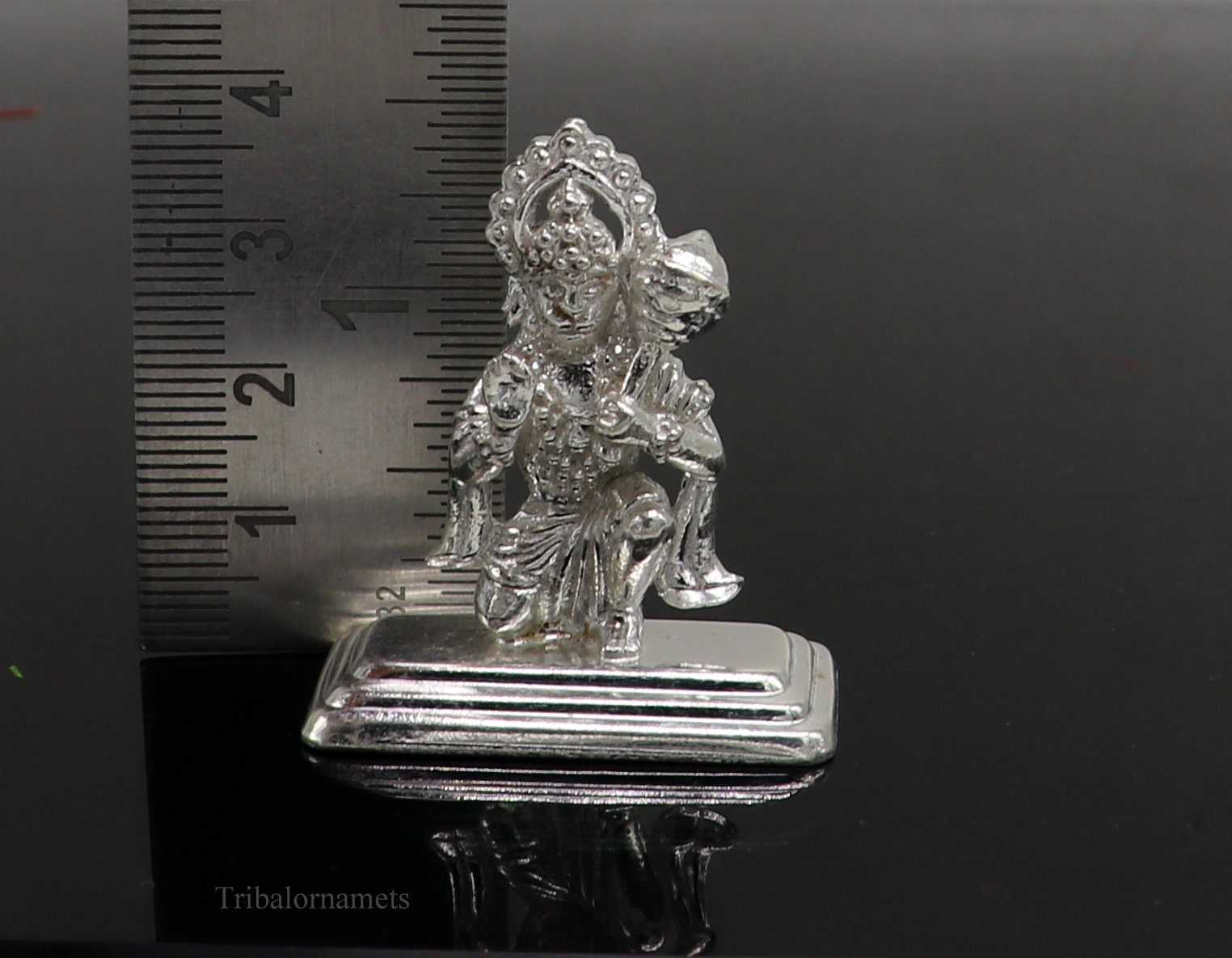 Sterling silver handmade Lord Hanumaan BajaranBali idol figurine for puja, decorative gift, and Diwali celebrations.