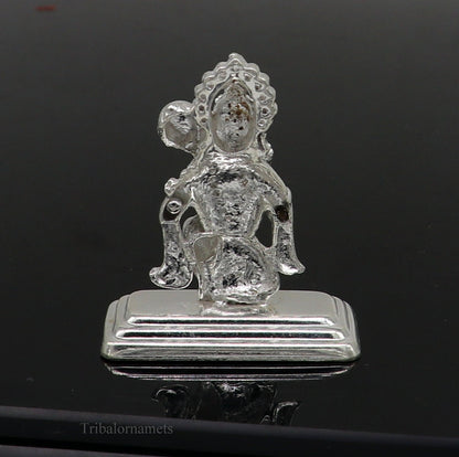 Sterling silver handmade Lord Hanumaan BajaranBali Indian idol figurine, decorative puja statue for Diwali and festive offerings.