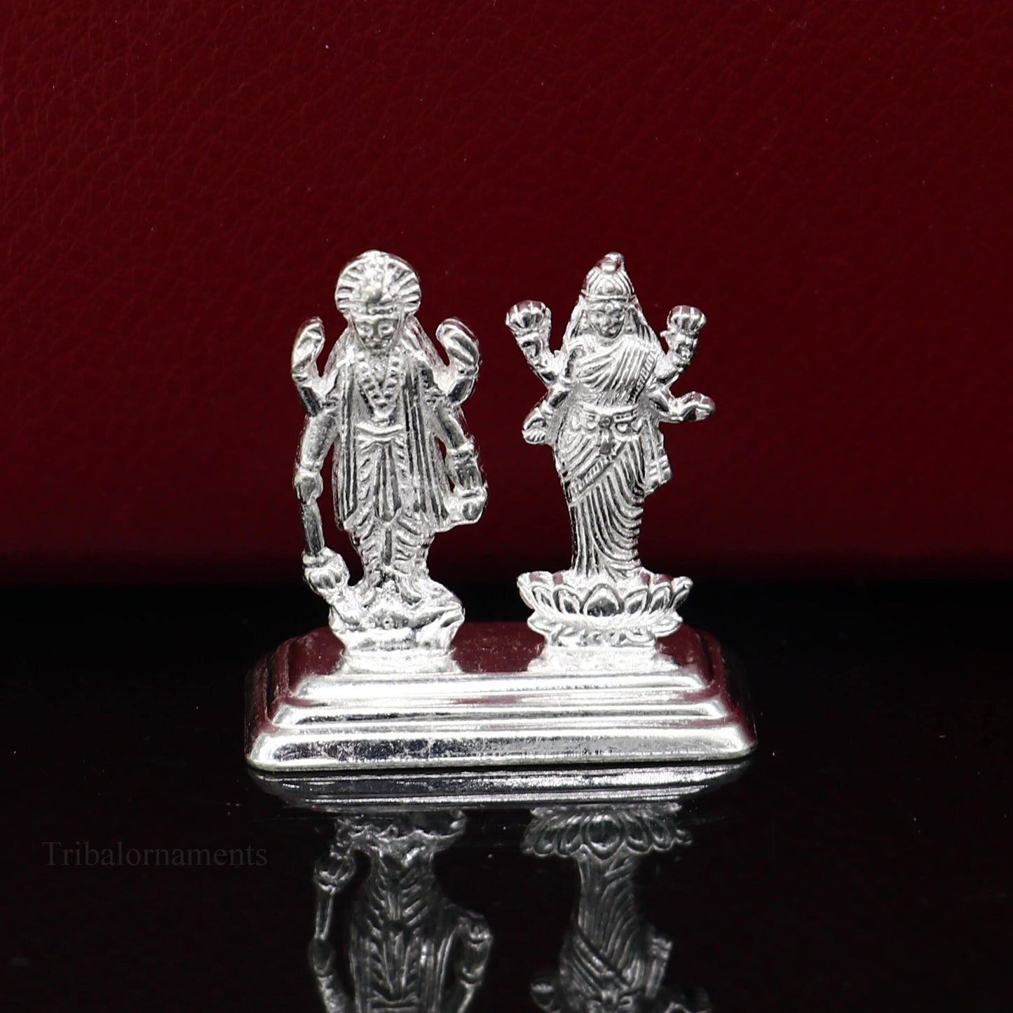 Sterling silver handmade design Indian Idols Lord Laxmi Narayana standing statue figurine, puja articles decorative gift diwali puja art84 - TRIBAL ORNAMENTS