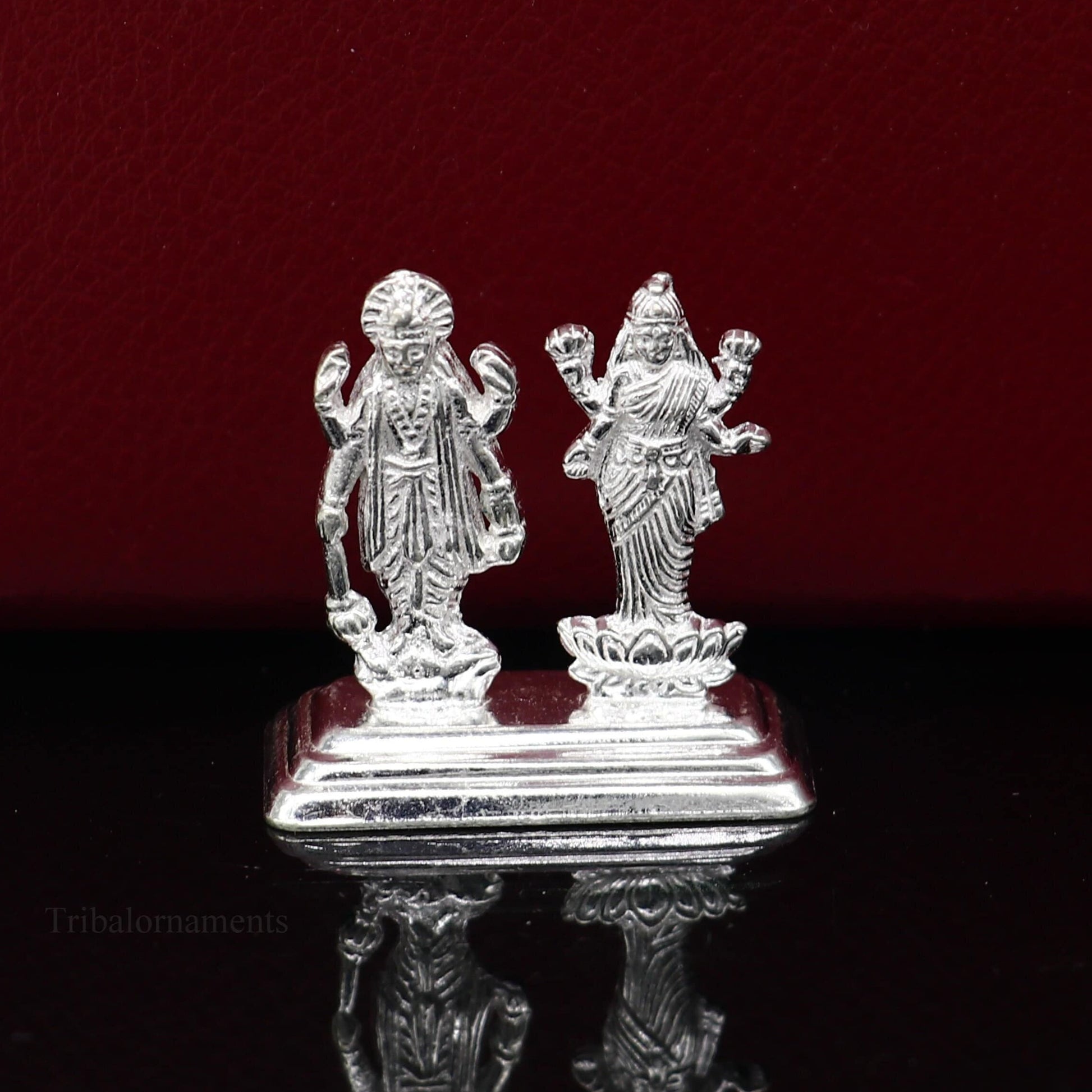 Sterling silver handmade design Indian Idols Lord Laxmi Narayana standing statue figurine, puja articles decorative gift diwali puja art84 - TRIBAL ORNAMENTS