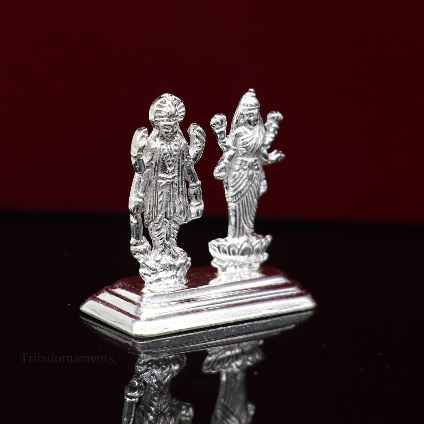 Sterling silver handmade design Indian Idols Lord Laxmi Narayana standing statue figurine, puja articles decorative gift diwali puja art84 - TRIBAL ORNAMENTS