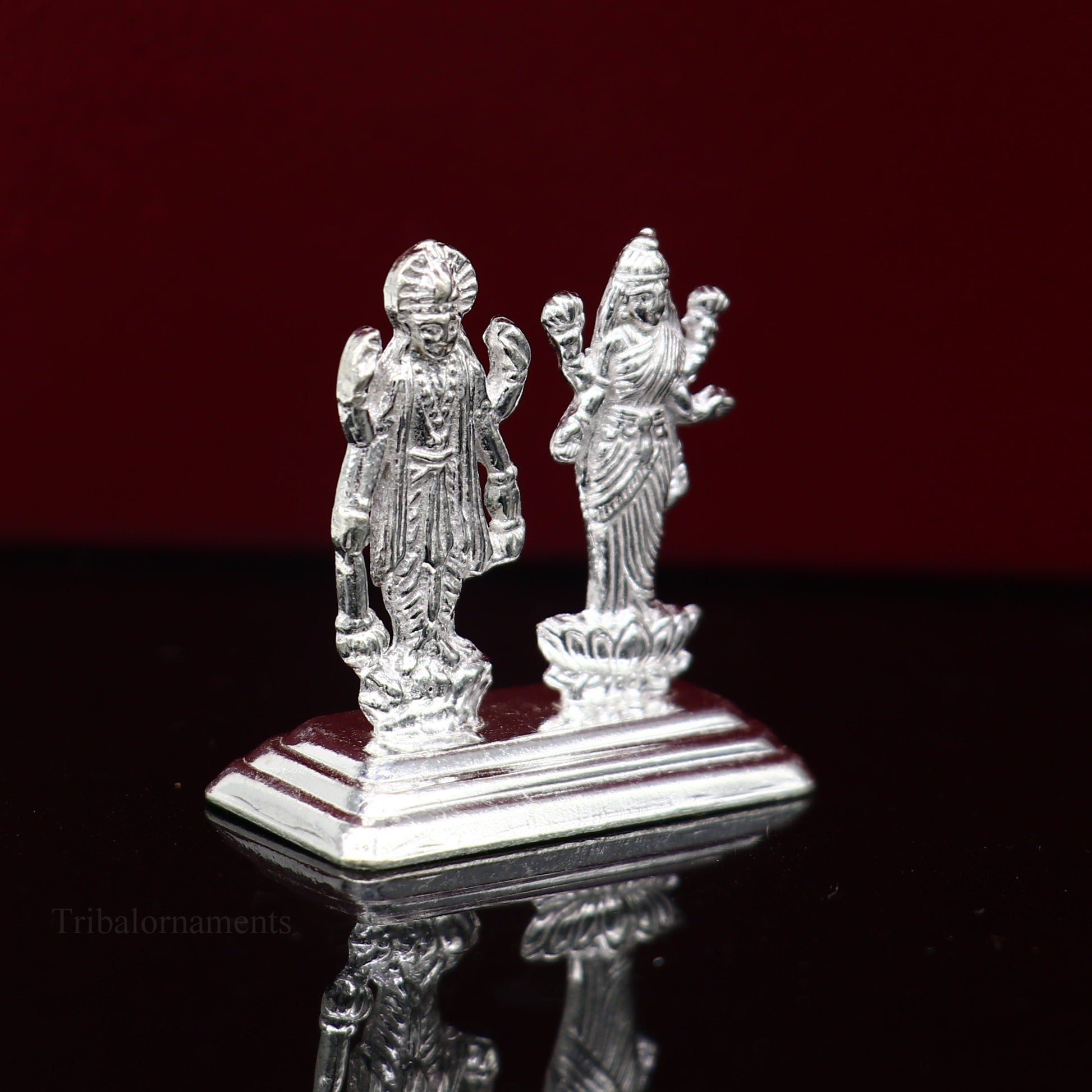 Sterling silver handmade design Indian Idols Lord Laxmi Narayana standing statue figurine, puja articles decorative gift diwali puja art84 - TRIBAL ORNAMENTS