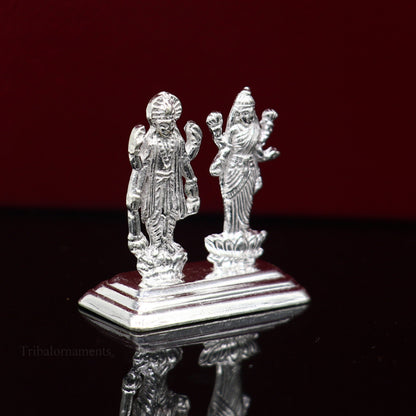 Sterling silver handmade design Indian Idols Lord Laxmi Narayana standing statue figurine, puja articles decorative gift diwali puja art84 - TRIBAL ORNAMENTS