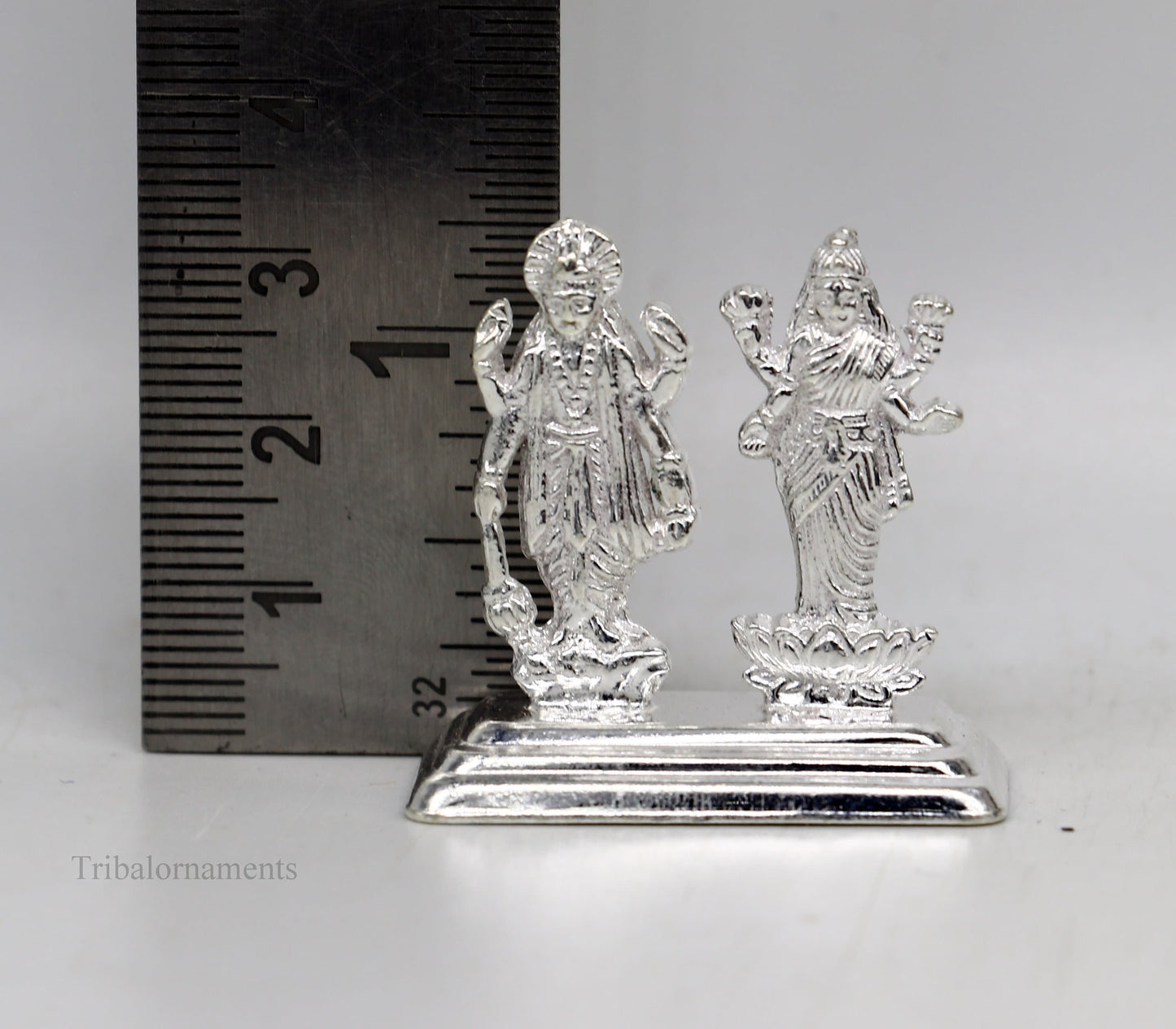 Sterling silver handmade design Indian Idols Lord Laxmi Narayana standing statue figurine, puja articles decorative gift diwali puja art84 - TRIBAL ORNAMENTS