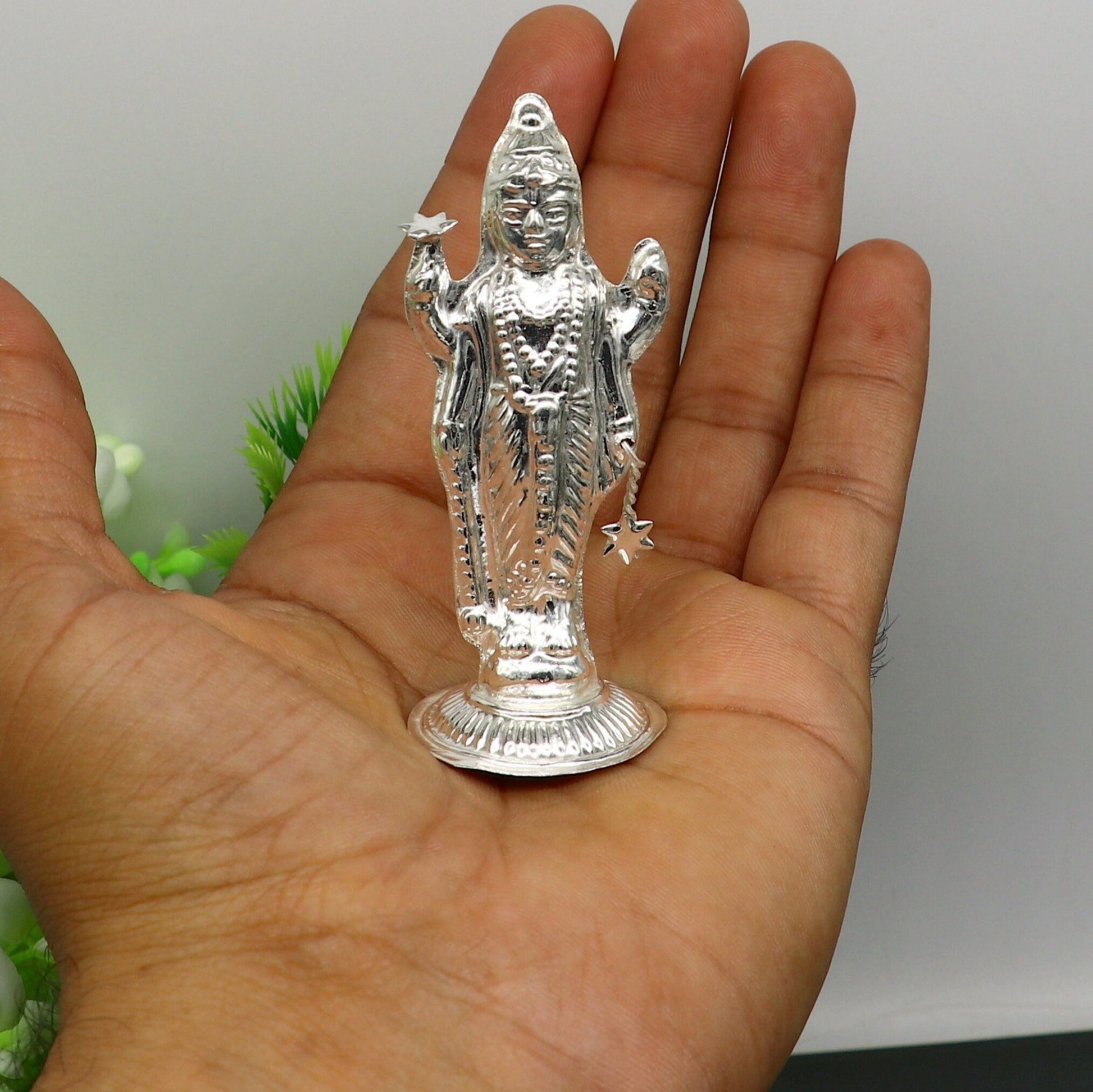 Sterling silver handmade design Indian Idols Lord Vishnu standing statue figurine, puja articles decorative gift diwali puja art78 - TRIBAL ORNAMENTS
