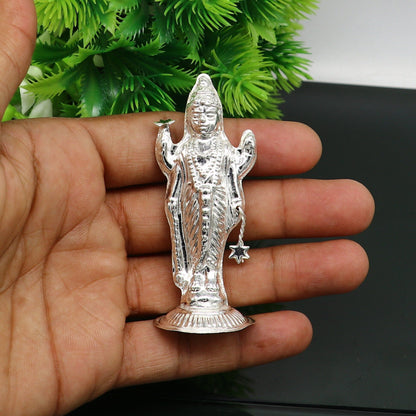 Sterling silver handmade design Indian Idols Lord Vishnu standing statue figurine, puja articles decorative gift diwali puja art78 - TRIBAL ORNAMENTS