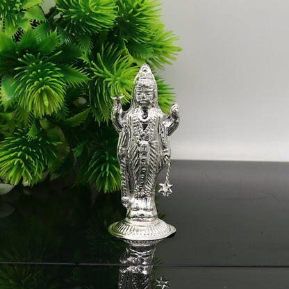 Sterling silver handmade design Indian Idols Lord Vishnu standing statue figurine, puja articles decorative gift diwali puja art78 - TRIBAL ORNAMENTS