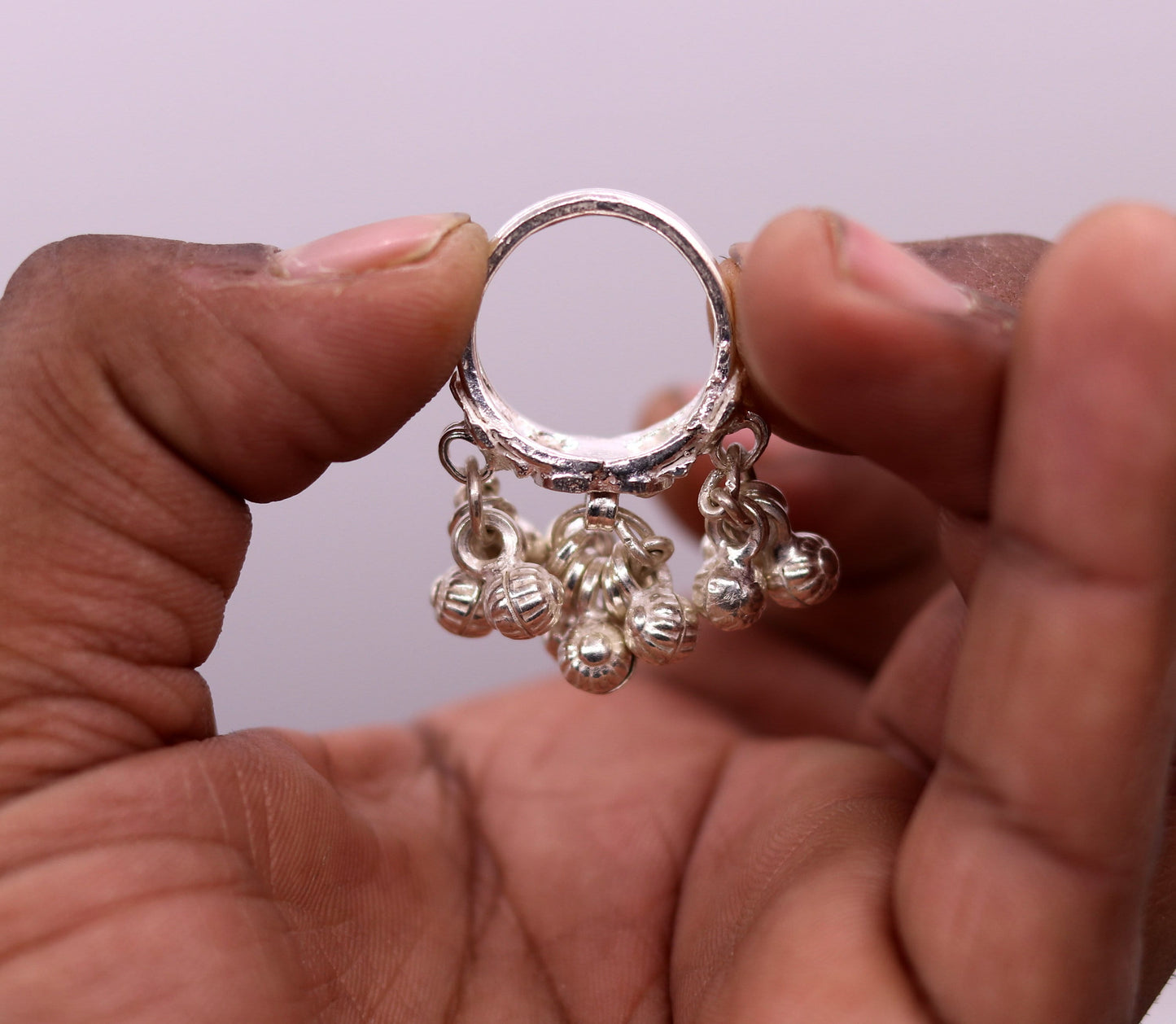 Sterling silver handmade gorgeous charm ring with fabulous noisy bells, excellent belly dance tribal antique jewelry india sr208 - TRIBAL ORNAMENTS
