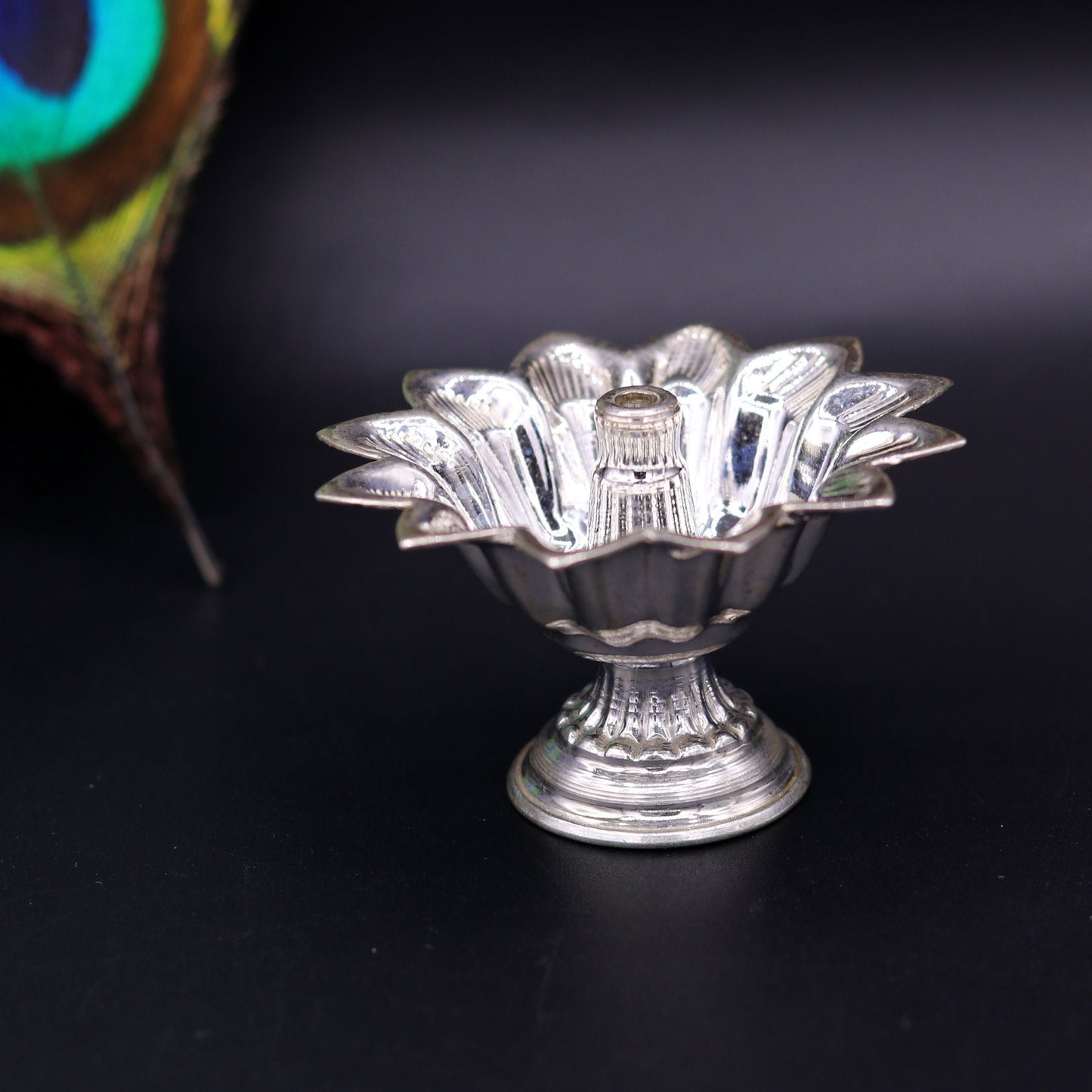 Sterling silver handmade gorgeous lamp oil lamp for home temple decoration gorgeous article collectible sst06 - TRIBAL ORNAMENTS