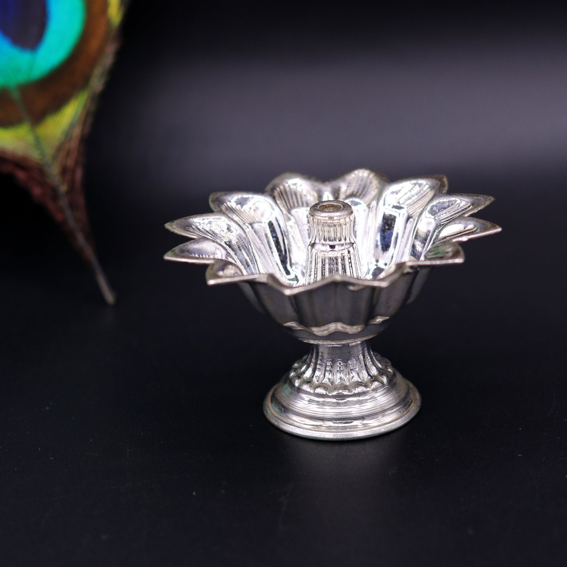 Sterling silver handmade gorgeous lamp oil lamp for home temple decoration gorgeous article collectible sst06 - TRIBAL ORNAMENTS