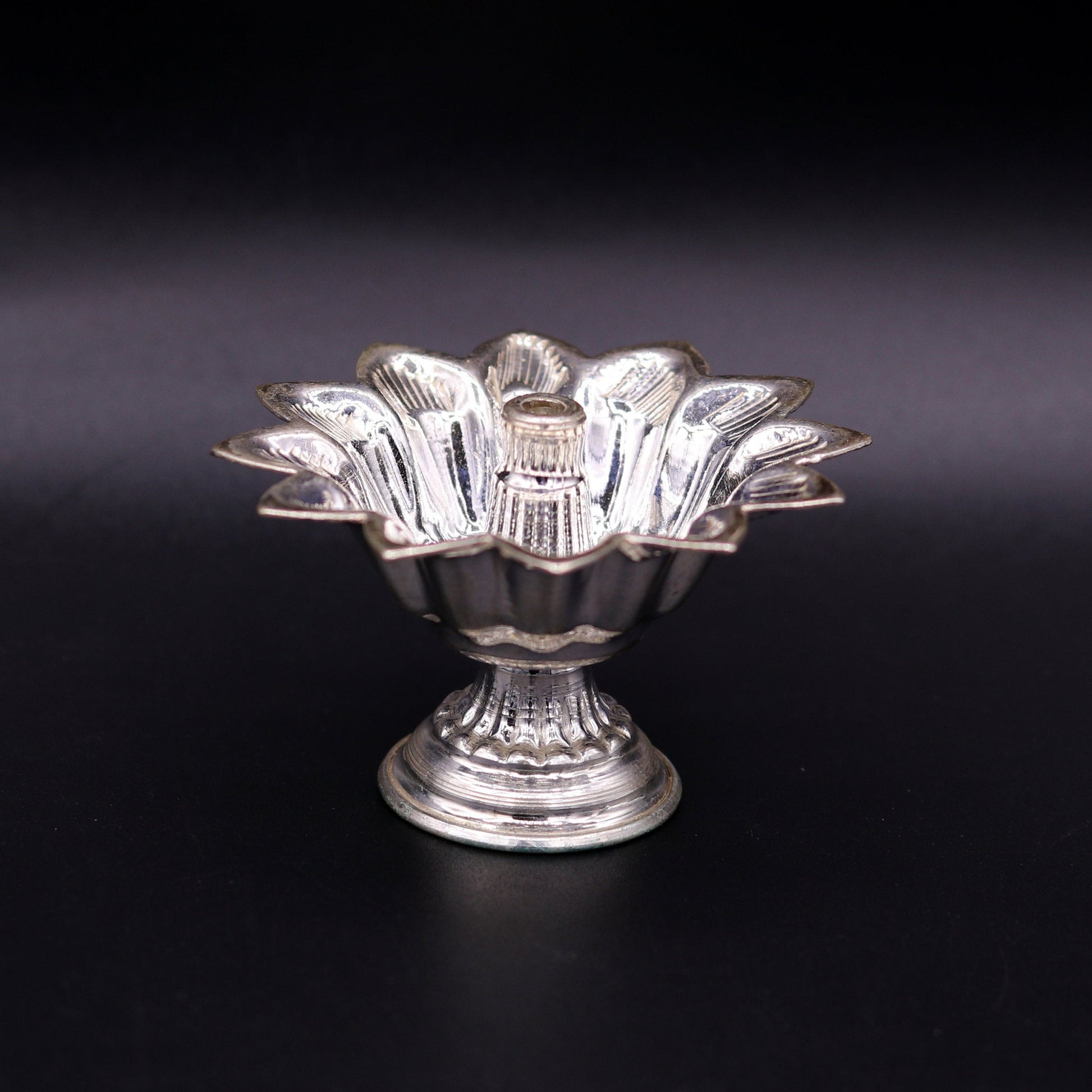 Sterling silver handmade gorgeous lamp oil lamp for home temple decoration gorgeous article collectible sst06 - TRIBAL ORNAMENTS