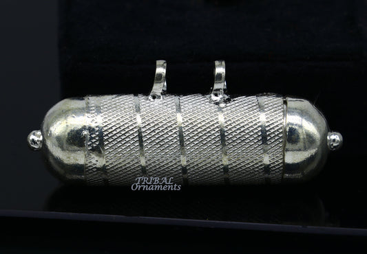 Sterling silver handmade gorgeous round tabiz handmade amulet box pendant, mantra box, silver tabiz/ mascot , kavacham jewelry nsp468 - TRIBAL ORNAMENTS