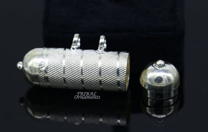 Sterling silver handmade gorgeous round tabiz handmade amulet box pendant, mantra box, silver tabiz/ mascot , kavacham jewelry nsp468 - TRIBAL ORNAMENTS