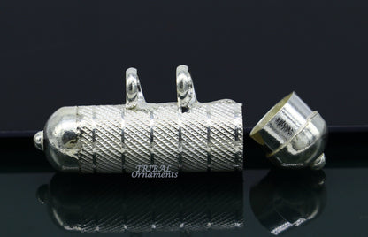 Sterling silver handmade gorgeous round tabiz handmade amulet box pendant, mantra box, silver tabiz/ mascot , kavacham jewelry nsp469 - TRIBAL ORNAMENTS
