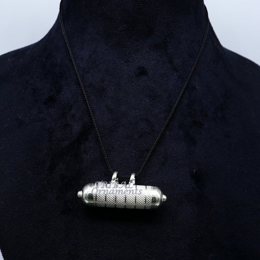 Sterling silver handmade gorgeous round tabiz handmade amulet box pendant, mantra box, silver tabiz/ mascot , kavacham jewelry nsp469 - TRIBAL ORNAMENTS