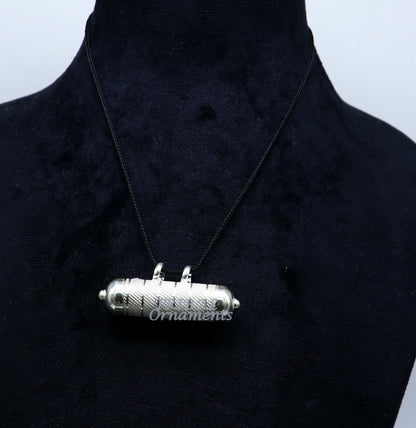 Sterling silver handmade gorgeous round tabiz handmade amulet box pendant, mantra box, silver tabiz/ mascot , kavacham jewelry nsp469 - TRIBAL ORNAMENTS