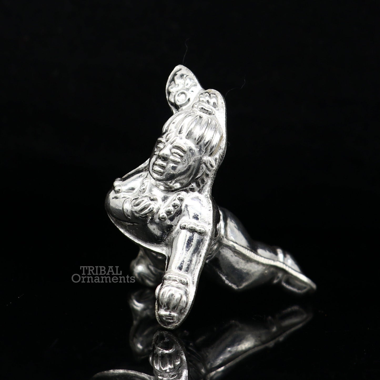 Sterling silver handmade Indian idol little baby Krishna, Ladu Gopal, small statue sculpture home temple balgopal puja art, utensils su742 - TRIBAL ORNAMENTS
