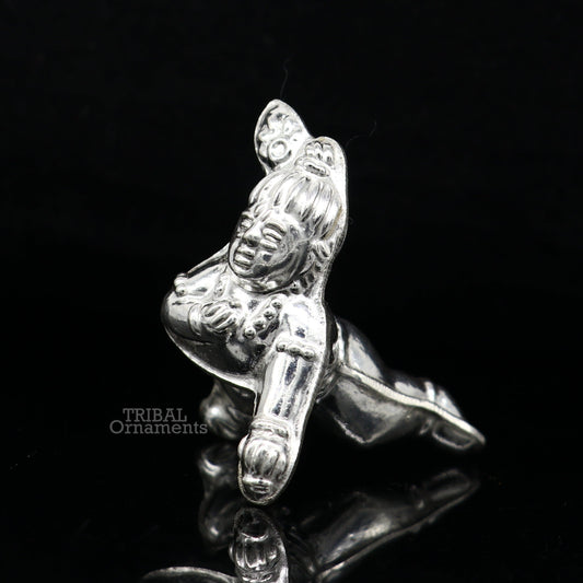 Sterling silver handmade Indian idol little baby Krishna, Ladu Gopal, small statue sculpture home temple balgopal puja art, utensils su742 - TRIBAL ORNAMENTS