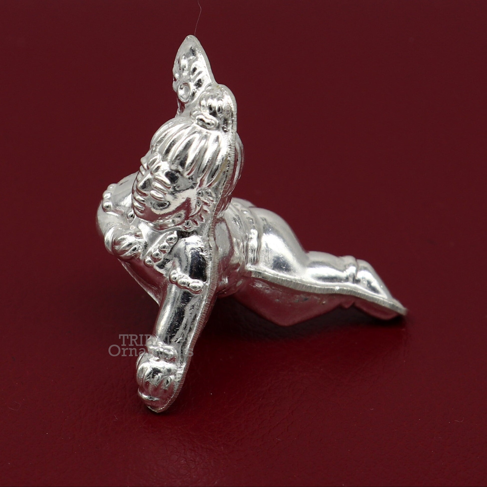 Sterling silver handmade Indian idol little baby Krishna, Ladu Gopal, small statue sculpture home temple balgopal puja art, utensils su742 - TRIBAL ORNAMENTS