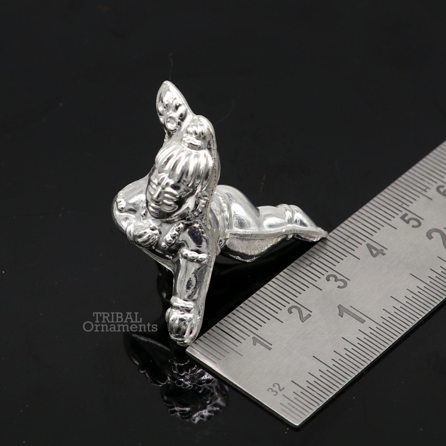 Sterling silver handmade Indian idol little baby Krishna, Ladu Gopal, small statue sculpture home temple balgopal puja art, utensils su742 - TRIBAL ORNAMENTS