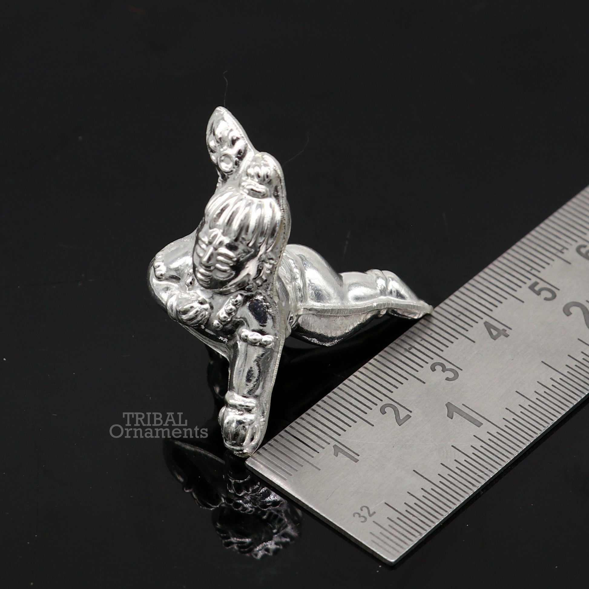 Sterling silver handmade Indian idol little baby Krishna, Ladu Gopal, small statue sculpture home temple balgopal puja art, utensils su742 - TRIBAL ORNAMENTS