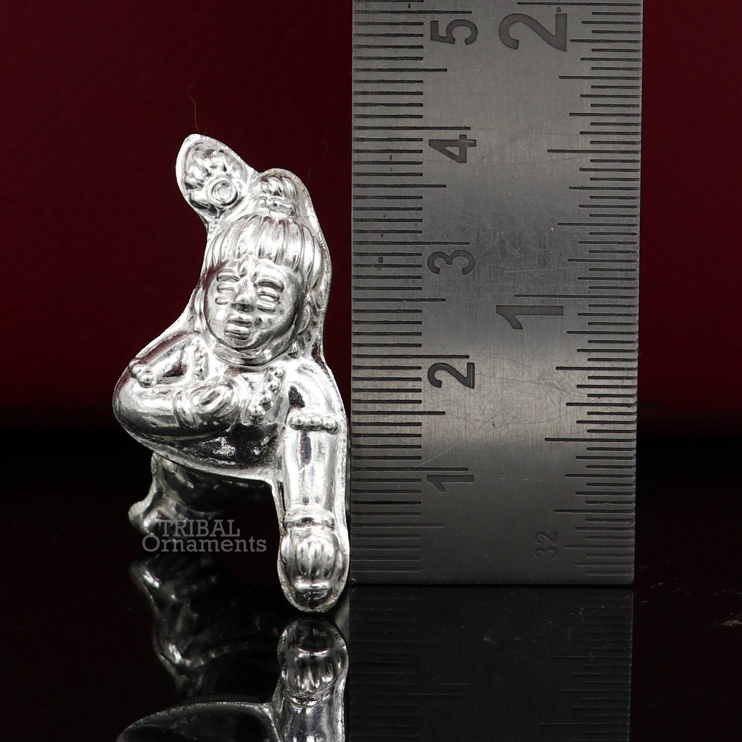 Sterling silver handmade Indian idol little baby Krishna, Ladu Gopal, small statue sculpture home temple balgopal puja art, utensils su742 - TRIBAL ORNAMENTS