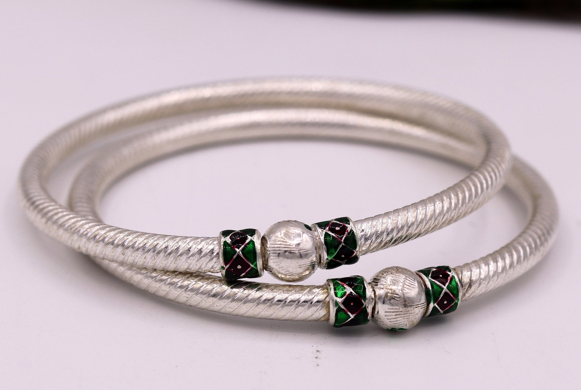 Sterling silver handmade indian tribal bangle bracelet kada jewelry for women's girl's belly dance from rajasthan india ba16 - TRIBAL ORNAMENTS