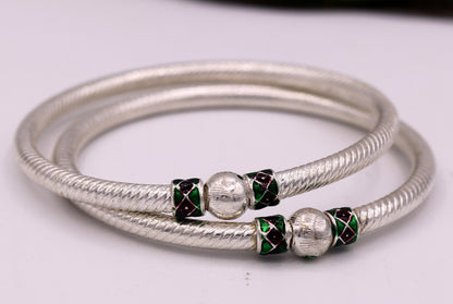 Sterling silver handmade indian tribal bangle bracelet kada jewelry for women's girl's belly dance from rajasthan india ba16 - TRIBAL ORNAMENTS