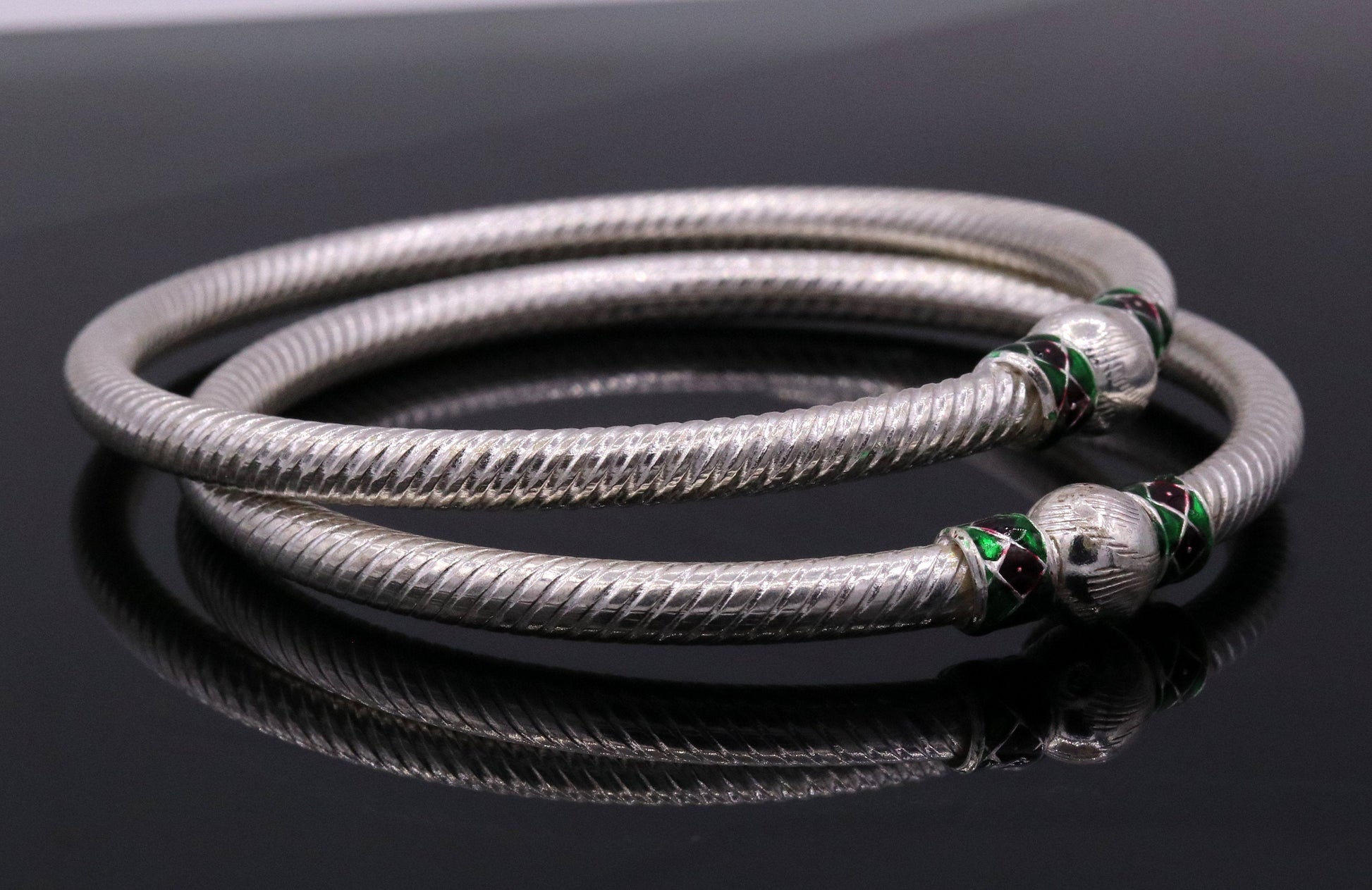 Sterling silver handmade indian tribal bangle bracelet kada jewelry for women's girl's belly dance from rajasthan india ba16 - TRIBAL ORNAMENTS