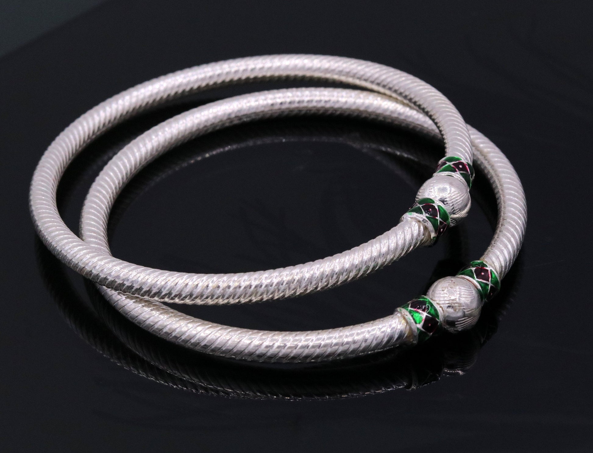 Sterling silver handmade indian tribal bangle bracelet kada jewelry for women's girl's belly dance from rajasthan india ba16 - TRIBAL ORNAMENTS