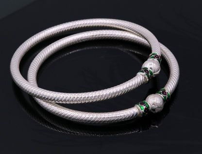 Sterling silver handmade indian tribal bangle bracelet kada jewelry for women's girl's belly dance from rajasthan india ba16 - TRIBAL ORNAMENTS