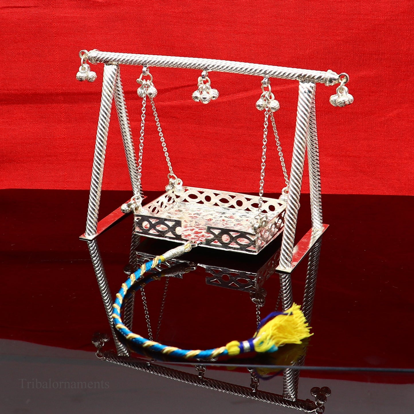 Sterling silver handmade Laddu Gopala jhula, Baby Krishna swing, child Krishna palana, silver jhula, laddu Gopal Jhula, silver article su382 - TRIBAL ORNAMENTS