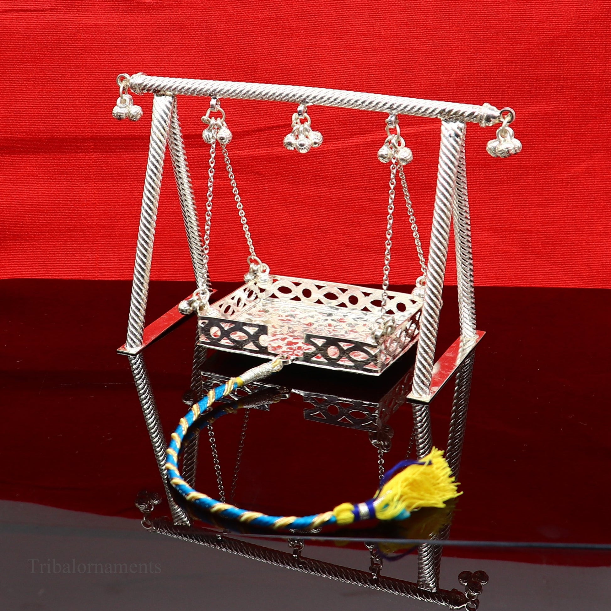 Sterling silver handmade Laddu Gopala jhula, Baby Krishna swing, child Krishna palana, silver jhula, laddu Gopal Jhula, silver article su382 - TRIBAL ORNAMENTS