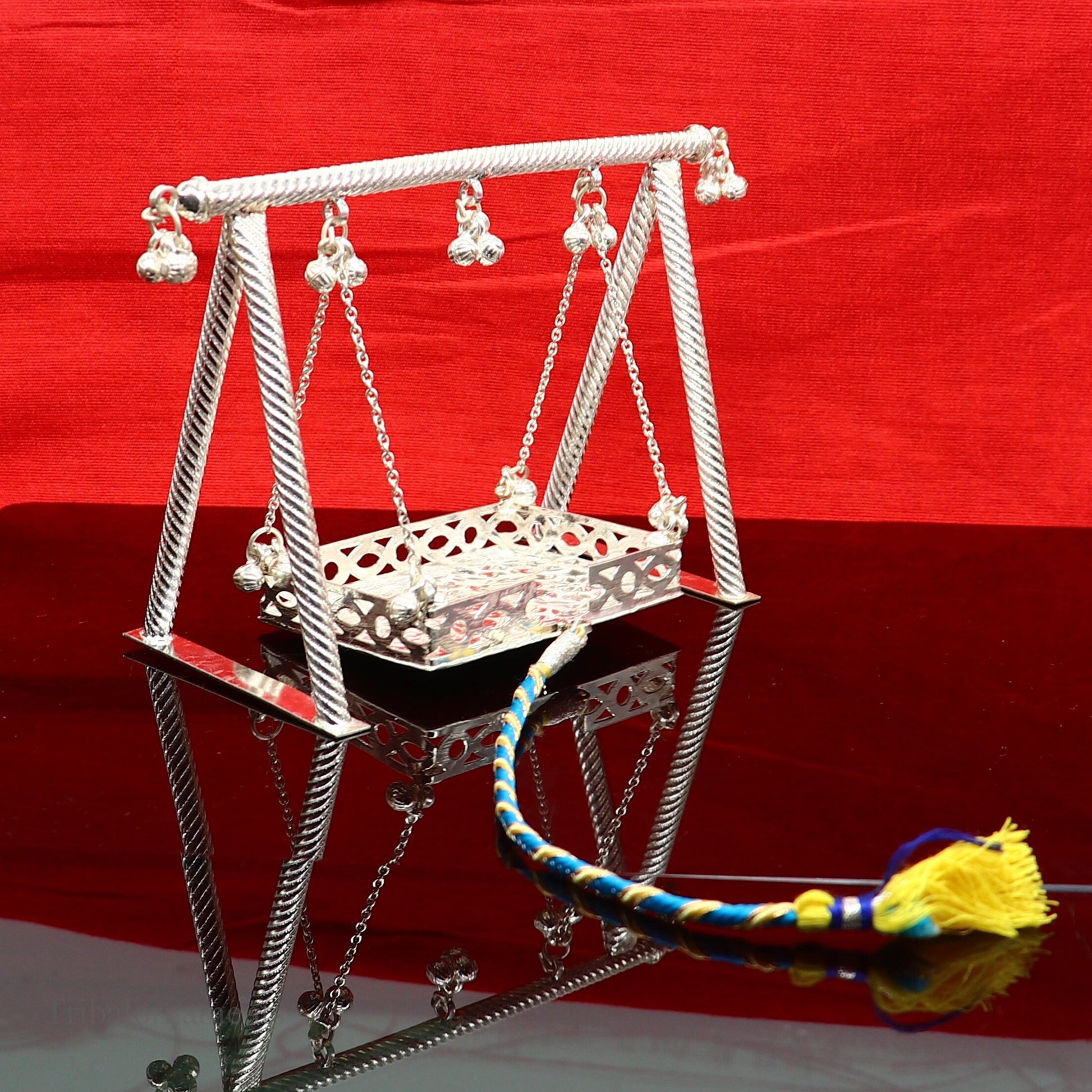 Sterling silver handmade Laddu Gopala jhula, Baby Krishna swing, child Krishna palana, silver jhula, laddu Gopal Jhula, silver article su382 - TRIBAL ORNAMENTS